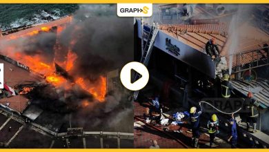 بالفيديو|| حريق هائل يلتهم عدة مطاعم على كورنيش الإسكندرية
