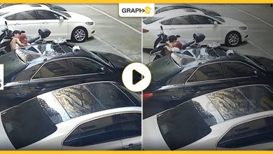 بالفيديو|| شابة صينية تسقط على سيارة بملابسها "الداخلية".. ومتابعون يتكهنون السبب
