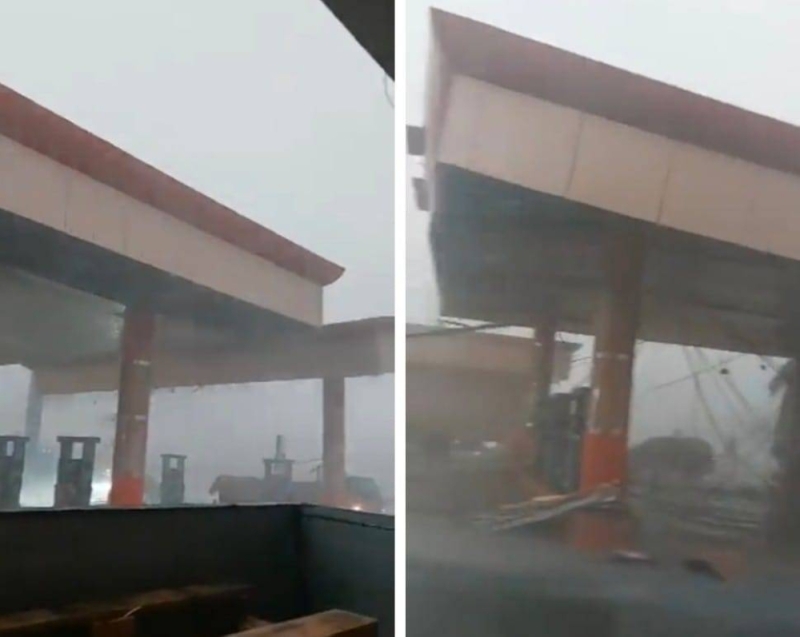 بالفيديو|| لحظة انهيار سقف محطة وقود في السعودية بسبب الرياح الشديدة