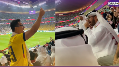 شاهد.. أول مناوشة بالمنديال بين مشجع قطري وإكوادوري