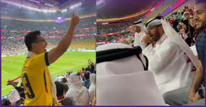 شاهد.. أول مناوشة بالمونديال بين مشجع قطري وإكوادوري