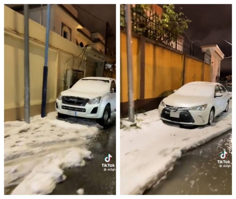  شوارع الباحة السعودية تكتسي بالثلوج 